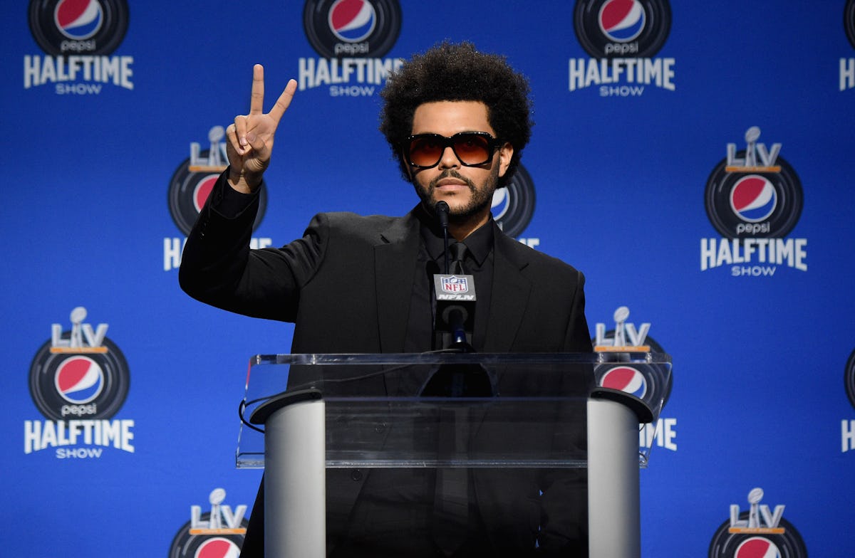 The Weeknd attends a Halftime Show press conference.