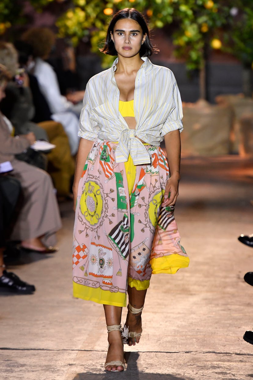 A model walks the runway in look 32 at the Etro Spring/Summer 2021 fashion show on September 24, 202...
