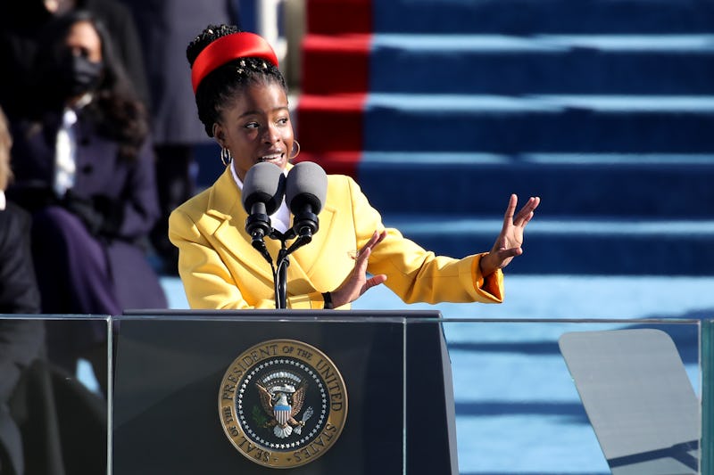 Amanda Gorman at the 2021 presidential inauguration. Photo via Getty Images