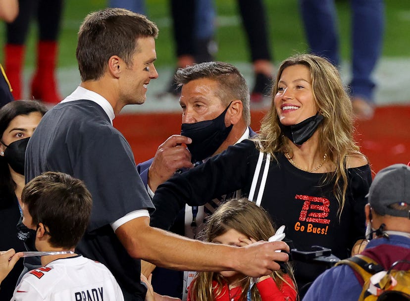 Tom Brady embraced his wife, Gisele Bundchen, after the 2021 Super Bowl.