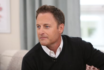 Chris Harrison, host of "The Bachelor," in a black sweater and white shirt