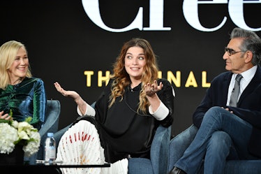 PASADENA, CALIFORNIA - JANUARY 13: (L-R) Catherine O'Hara, Annie Murphy and Eugene Levy of "Schitt's...