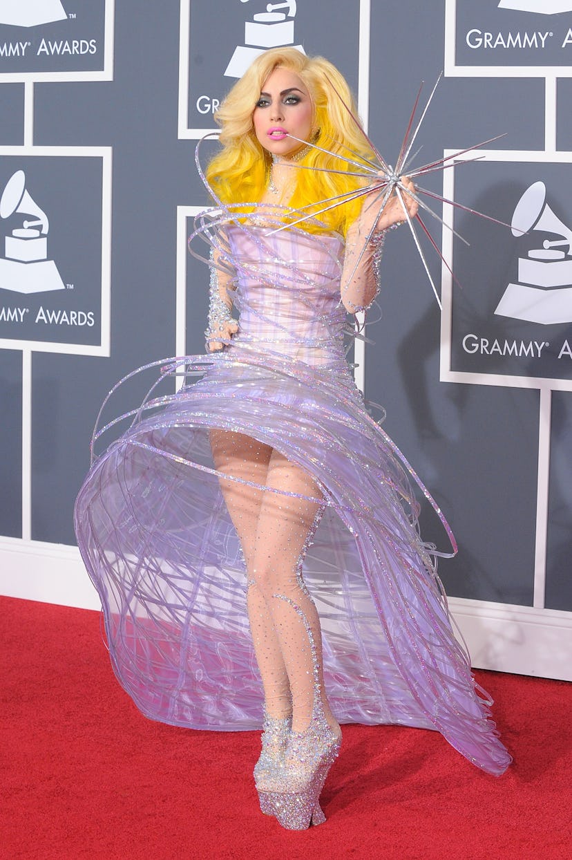 LOS ANGELES, CA - JANUARY 31:  Musician Lady Gaga arrives at the 52nd Annual GRAMMY Awards held at S...