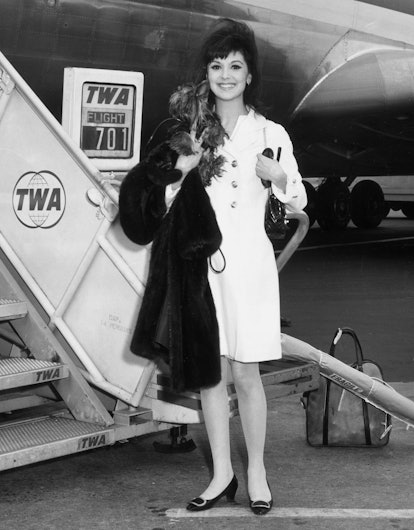 2nd May 1966:  Full-length image of American actor Marlo Thomas, smiling and holding a fur coat and ...