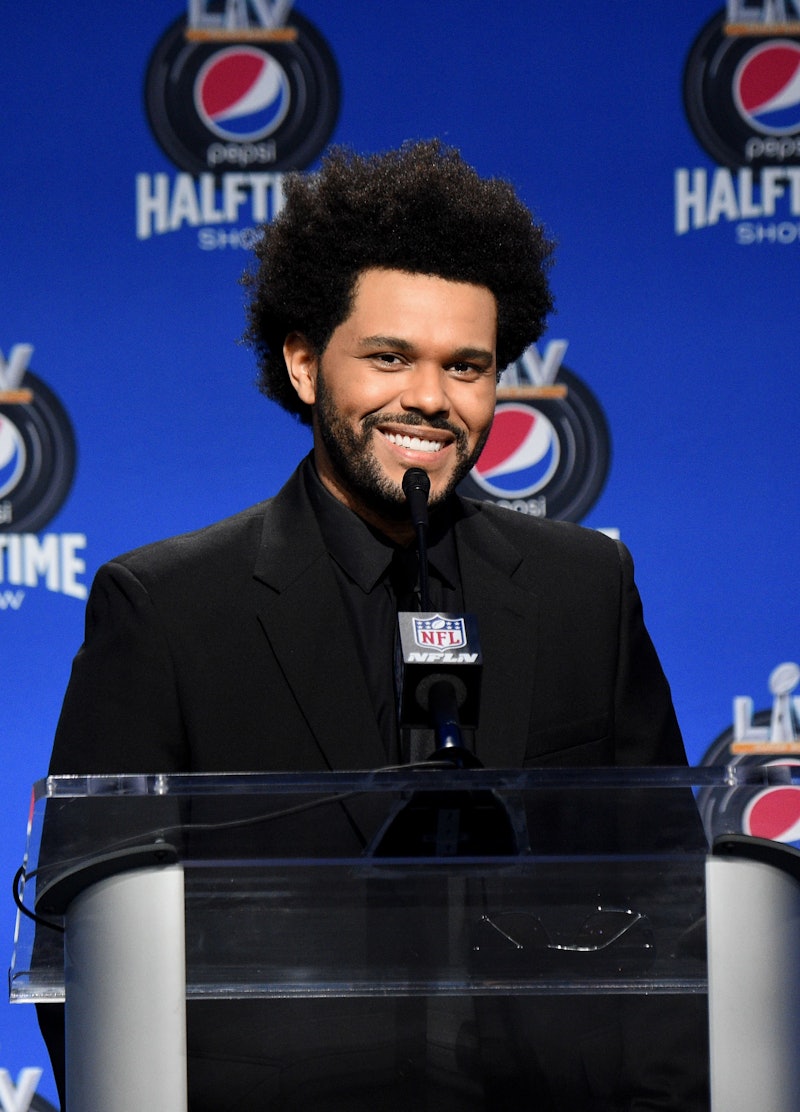 TAMPA, FLORIDA - FEBRUARY 04: The Weeknd speaks during the Pepsi Super Bowl LV Halftime Show Press C...