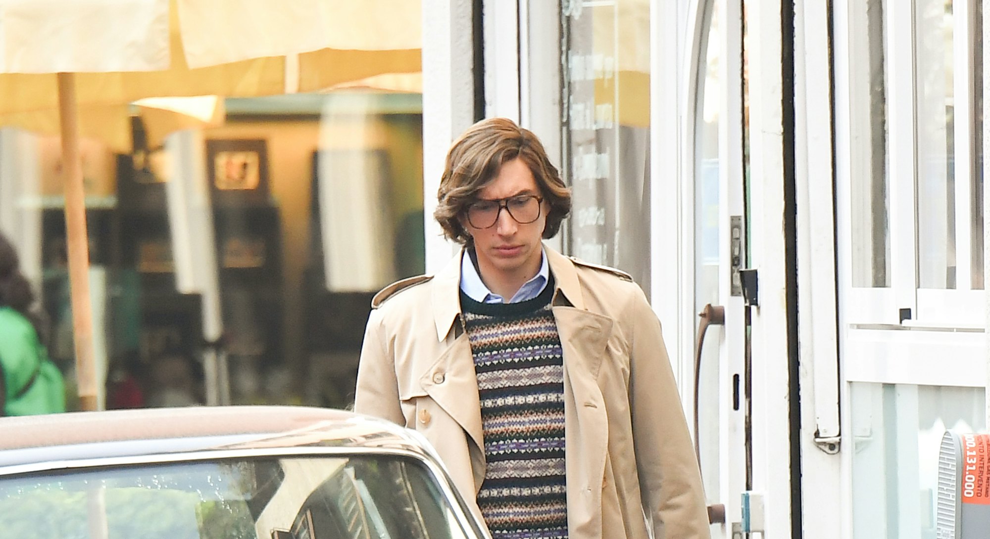 MILAN, ITALY - MARCH 10:   Adam Driver is seen filming "House of Gucci" movie  on March 10, 2021 in ...