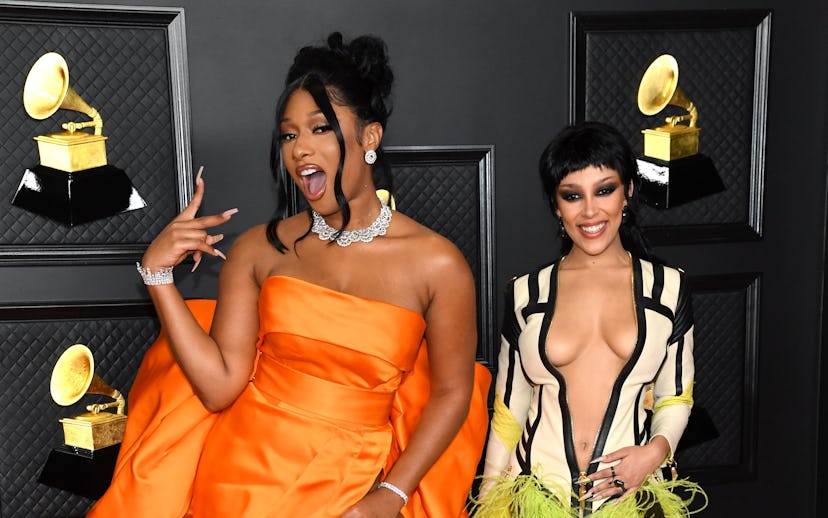 LOS ANGELES, CALIFORNIA - MARCH 14: (L-R) Megan Thee Stallion and Doja Cat attend the 63rd Annual GR...