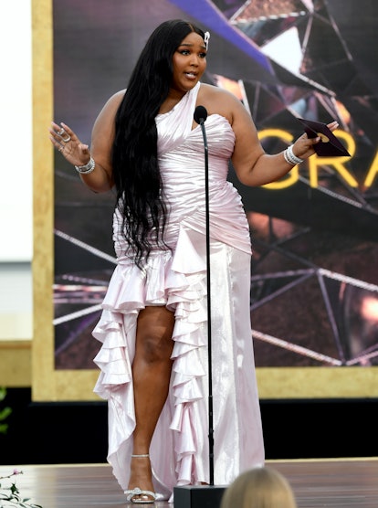 LOS ANGELES, CALIFORNIA - MARCH 14: Lizzo speaks onstage during the 63rd Annual GRAMMY Awards at Los...