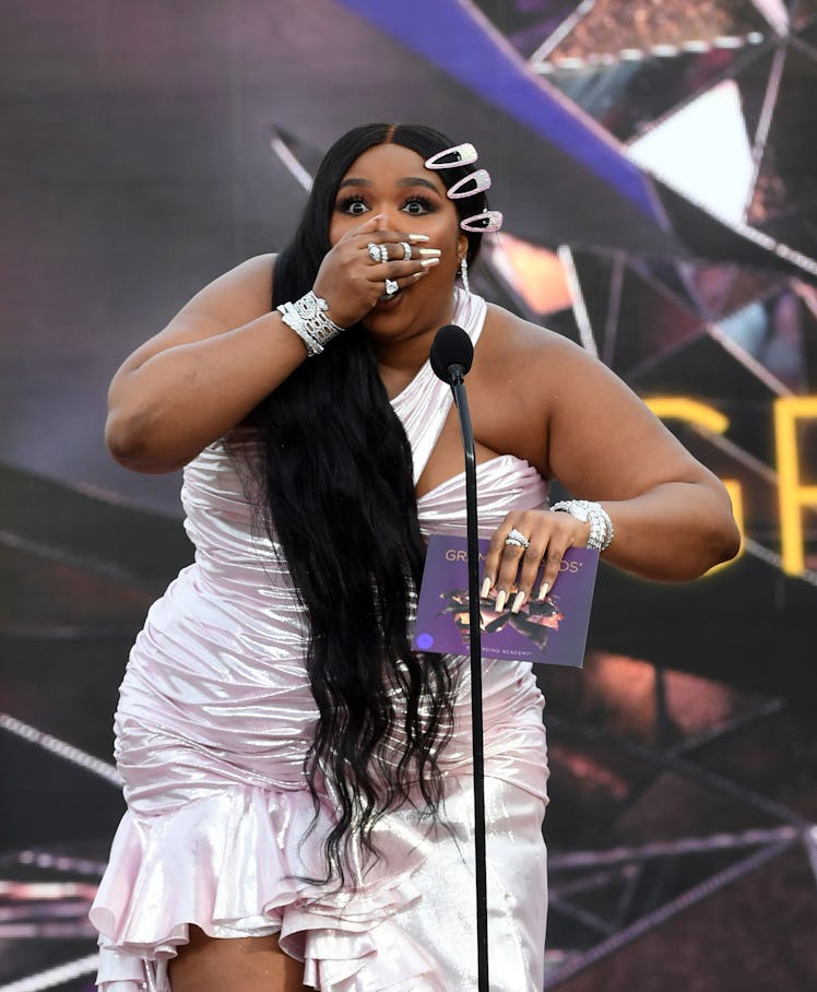 LOS ANGELES, CALIFORNIA - MARCH 14: Lizzo speaks onstage during the 63rd Annual GRAMMY Awards at Los...