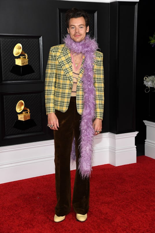 Harry Styles wearing a Gucci look to the 2021 Grammys