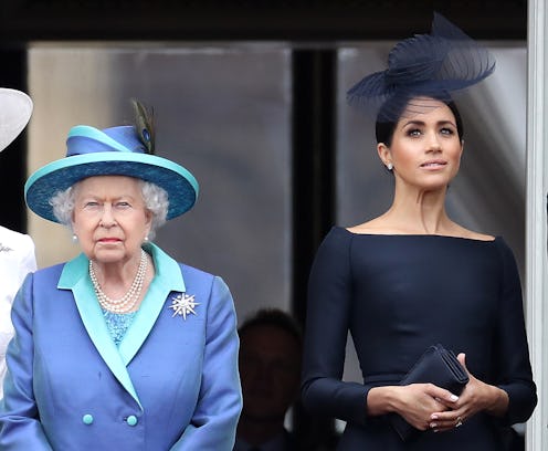 LONDON, ENGLAND - JULY 10: Queen Elizabeth II and Meghan, Duchess of Sussex on the balcony of Buckin...