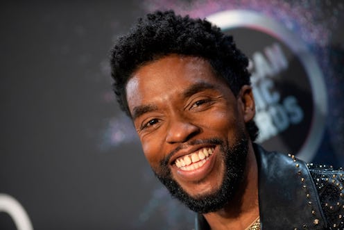 US actor Chadwick Boseman poses in the press room during the 2019 American Music Awards at the Micro...
