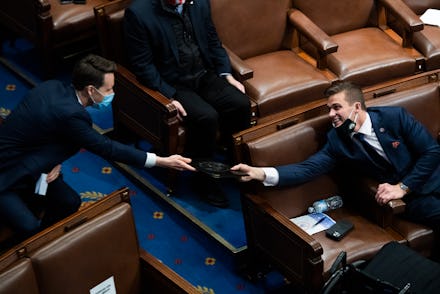 UNITED STATES - JANUARY 6 (FILE): Sen. Josh Hawley, R-Mo., left, and Rep. Madison Cawthorn, R-N.C., ...