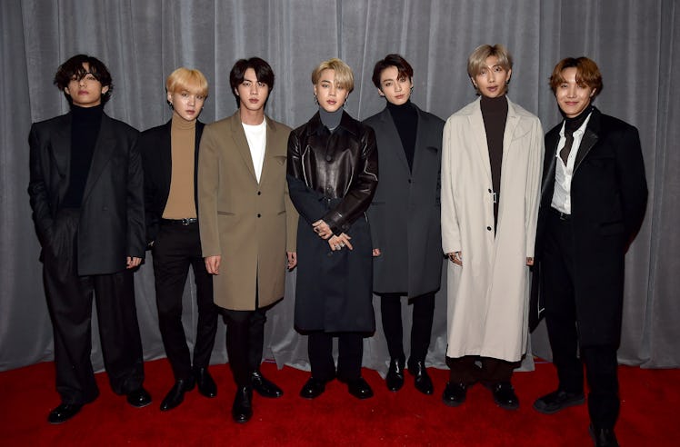 LOS ANGELES, CALIFORNIA - JANUARY 26: BTS attends the 62nd Annual GRAMMY Awards at STAPLES Center on...
