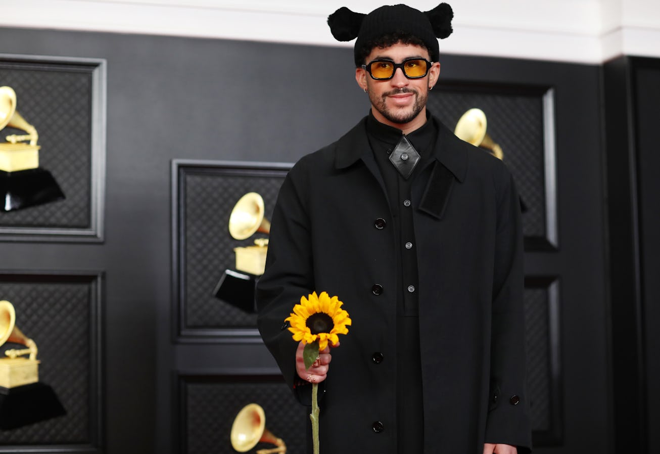 Bad Bunny on the red carpet at the 63rd Annual Grammy Awards, at the Los Angeles Convention Center, ...