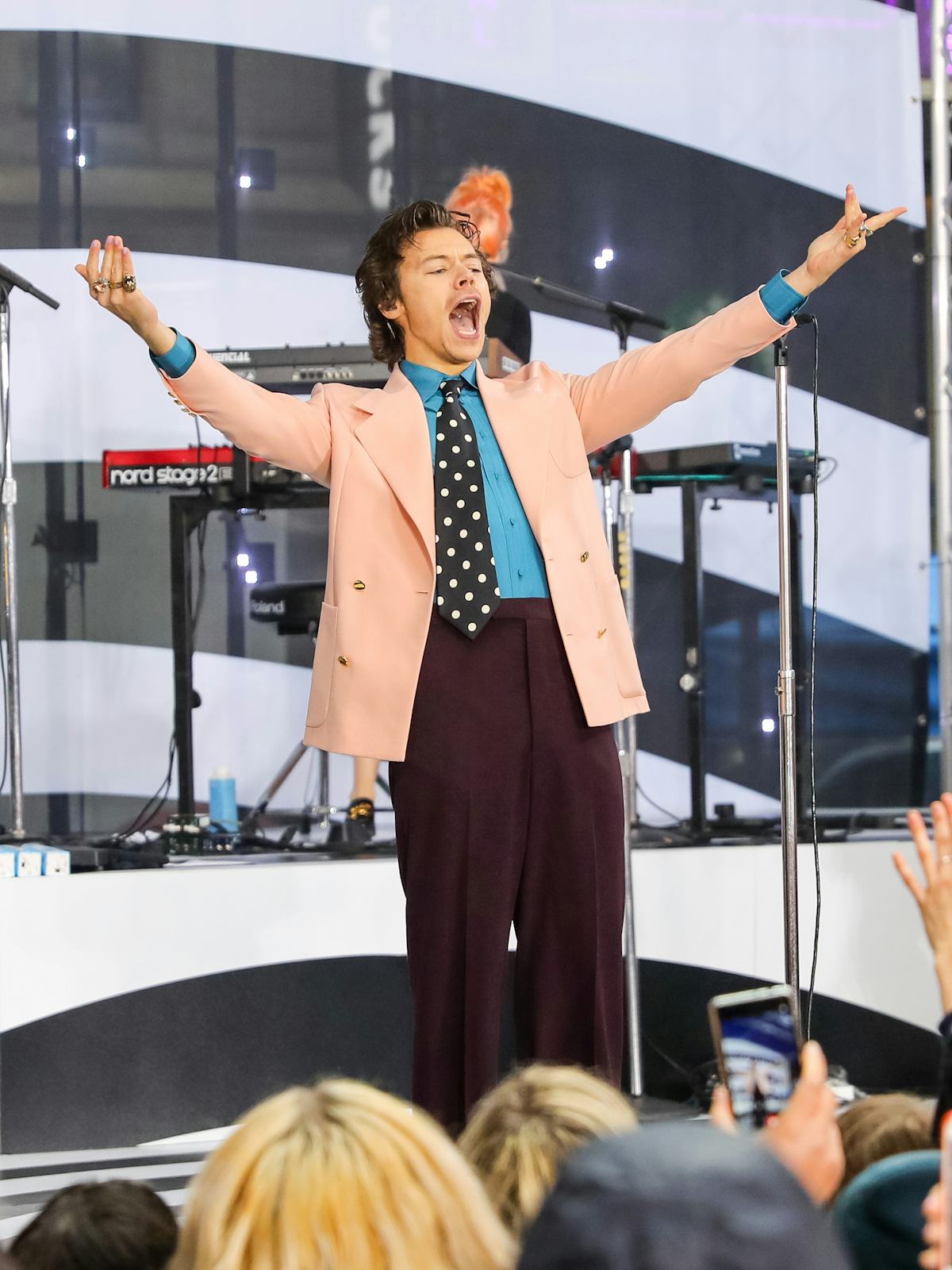 NEW YORK, NY - FEBRUARY 26: Harry Styles is seen performing at the 'Today' show at the Rockefeller Plaza on February 26, 2020 in New York City. (Photo by Jose Perez/Bauer-Griffin/GC Images)