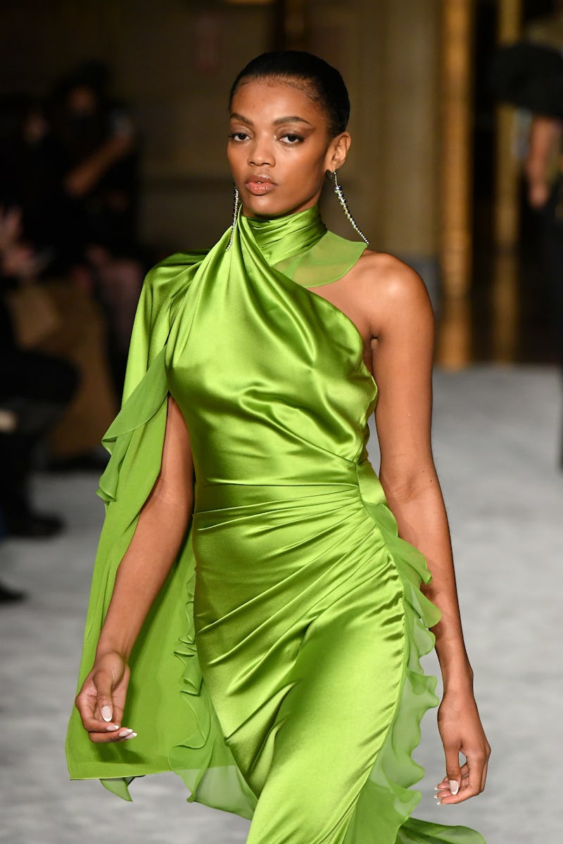 NEW YORK, NEW YORK - FEBRUARY 25: A model walks the runway during the Christian Siriano FW2021 NYFW ...