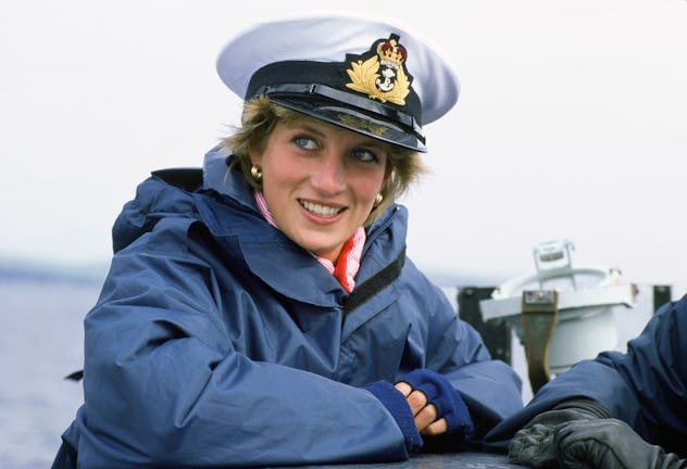 Princess Diana visits a submarine in sporty attire.