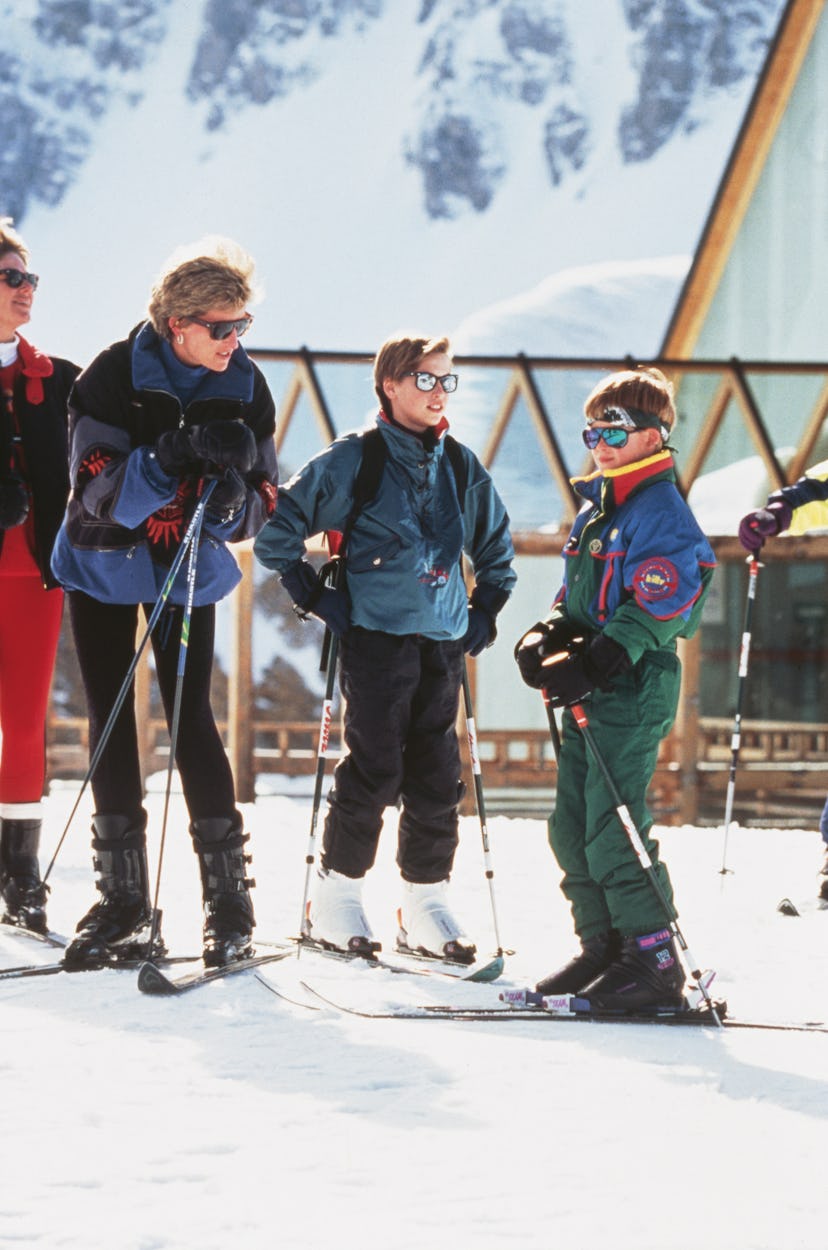 Princess Diana goes skiing with her sons.