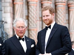 LONDON, ENGLAND - APRIL 04: Prince Charles, Prince of Wales and Prince Harry, Duke of Sussex attend ...