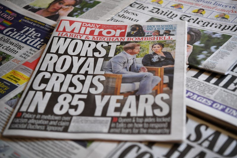 An arrangement of UK daily newspapers photographed as an illustration in Brenchley, Kent on March 9,...