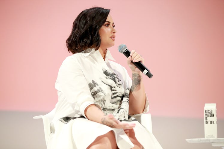 LOS ANGELES, CALIFORNIA - NOVEMBER 02: Demi Lovato speaks on stage at the Teen Vogue Summit 2019 at ...