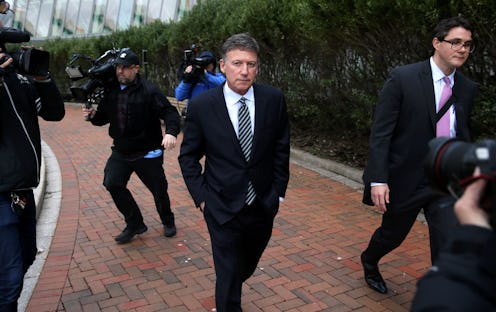 BOSTON, MA - APRIL 3: Bruce Isackson, center, leaves the John Joseph Moakley United States Courthous...