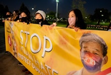 FOUNTAIN VALLEY, CA - MARCH 04: Linda Nguyen, right, a victim of anti-Asian attacks, joins members o...