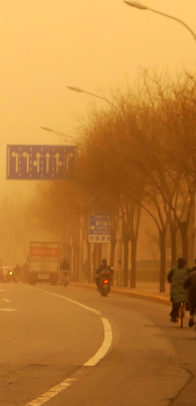 BEIJING, CHINA - MARCH 15, 2021 - A sandstorm hits Beijing, China, March 15, 2021.PHOTOGRAPH BY Cost...