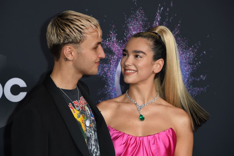 British singer Dua Lipa and US model Anwar Hadid arrive for the 2019 American Music Awards at the Mi...