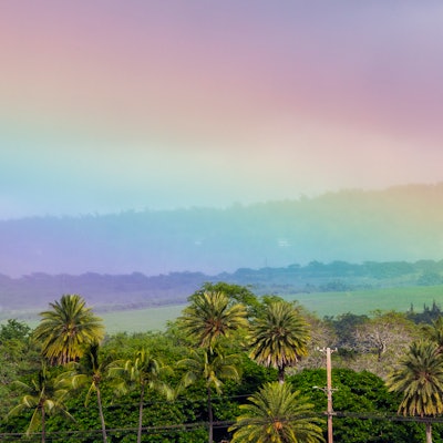 A rainbow appears in the afternoon on Day 4 of the Hawaiian Pro at Haleiwa, Oahu, Hawaii, USA (Photo...