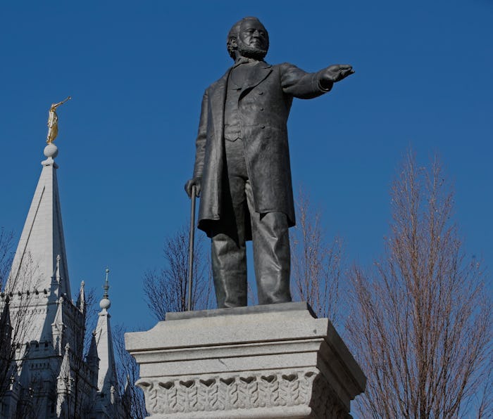 SALT LAKE CITY, UT - DECEMBER 17: A statue of Brigham Young, the second president of the Church of J...