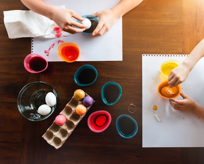 Dying Easter eggs is a fun spring activity to do at home with kids.