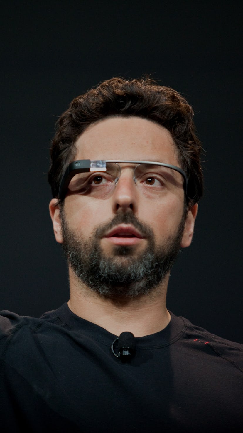 Google co-founder Sergey Brin demonstrates Project Glass, a wearable personal computer device, durin...