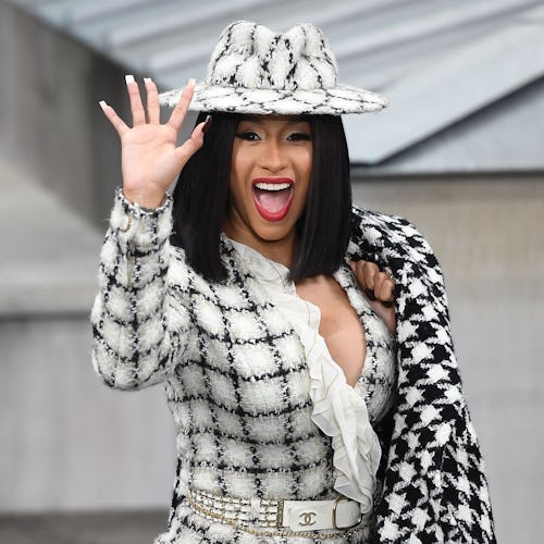 US rapper Cardi B waves as she arrives prior to the Chanel Women's Spring-Summer 2020 Ready-to-Wear ...