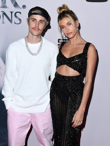 LOS ANGELES, CALIFORNIA - JANUARY 27:  Justin Bieber and Hailey Bieber arrives at the Premiere Of Yo...