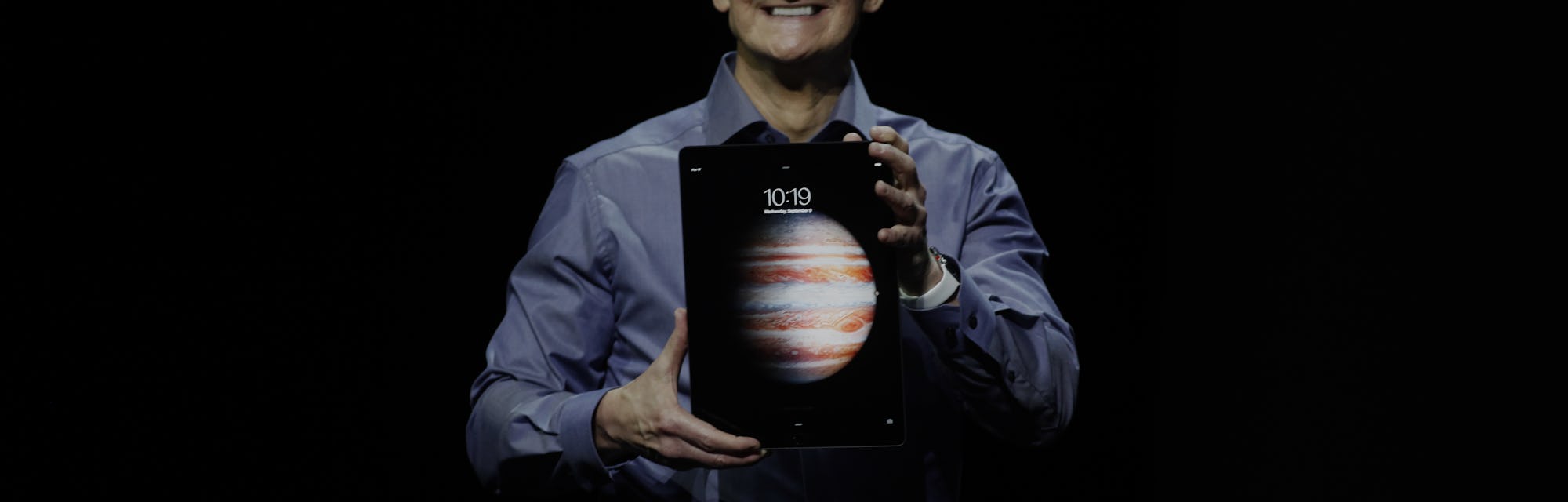 Apple's Tim Cook introduces the new IPad Pro during s media event at the Bill Graham Civic Auditoriu...