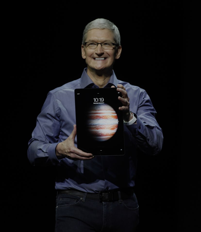 Apple's Tim Cook introduces the new IPad Pro during s media event at the Bill Graham Civic Auditoriu...