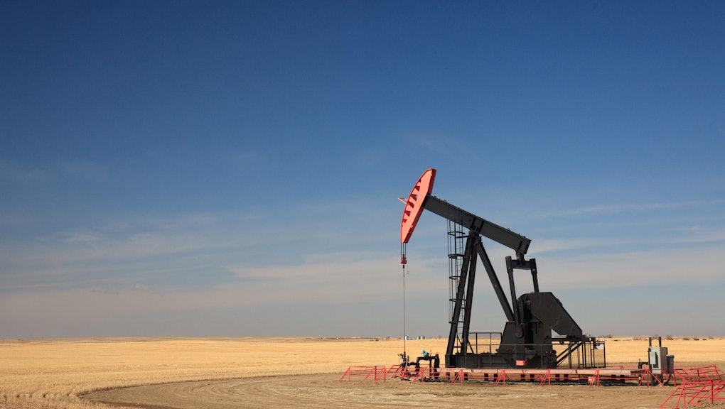 an oil pumpjacks in southern Alberta, Canada. This oilfield is located near Lethbridge.