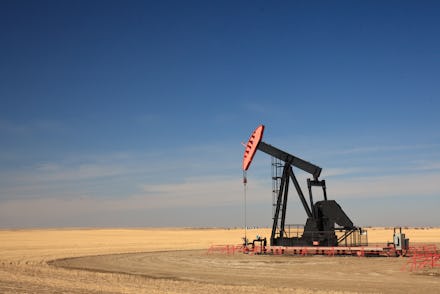 an oil pumpjacks in southern Alberta, Canada. This oilfield is located near Lethbridge.
