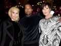PARIS, FRANCE - MARCH 05:  Kim Kardashian, Kanye West and Kris Jenner attend the Balmain show as par...