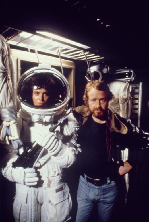 American actress Sigourney Weaver with director Ridley Scott on the set of his movie Alien. (Photo b...