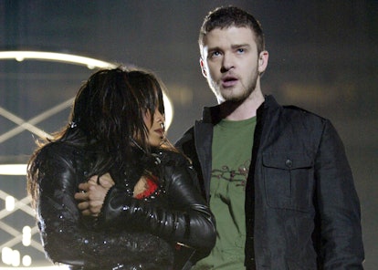 Janet Jackson and Justin Timberlake at the 2004 Super Bowl halftime show