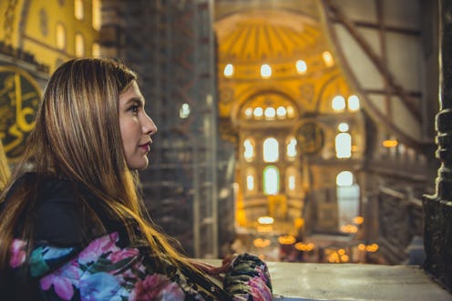 Young caucasian woman in Hagia Sophia