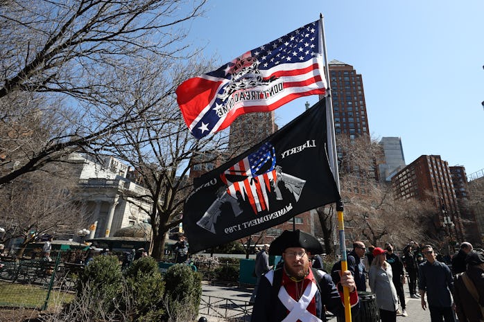 NEW YORK, USA - MARCH 20: A large group of crowds gather at the Union Square as a "Freedom Rally" to...