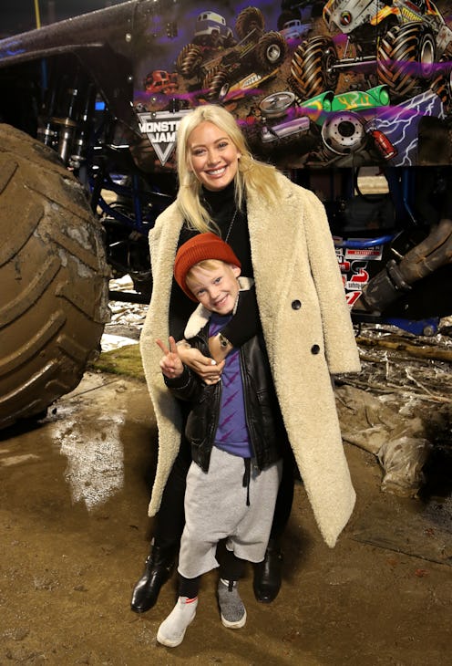 ANAHEIM, CALIFORNIA - JANUARY 12: Hilary Duff and son Luca attend the Monster Jam Celebrity Event at...