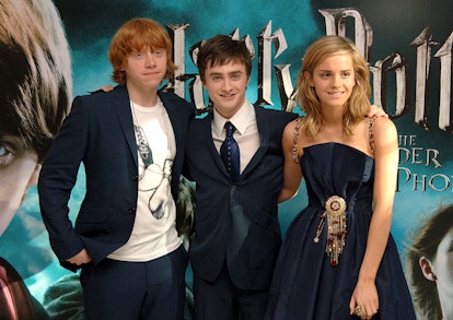 (L-R) Rupert Grint, Daniel Radcliffe and Emma Watson arrive for the UK Premiere of Harry Potter And ...