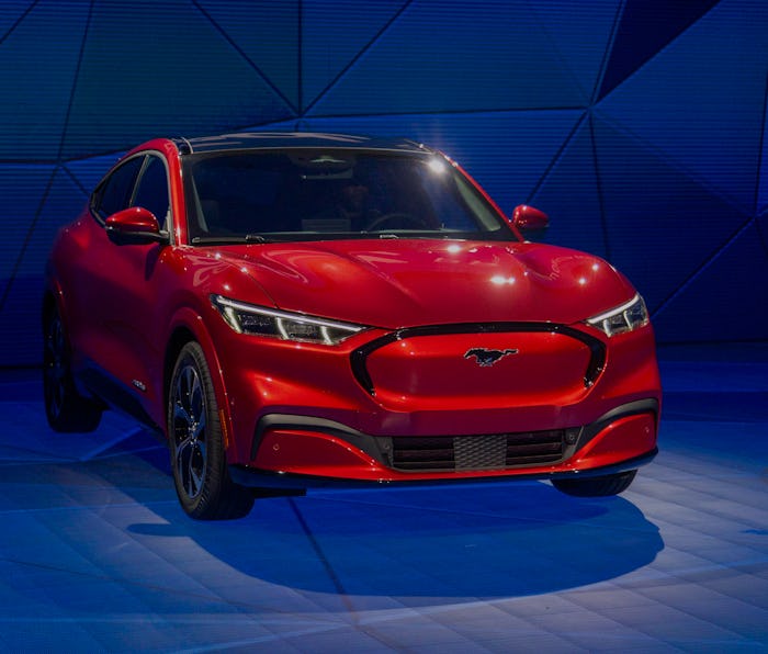 LOS ANGELES, CA - NOVEMBER 21: The electric Ford Mustang Mach-E is shown at AutoMobility LA on Novem...