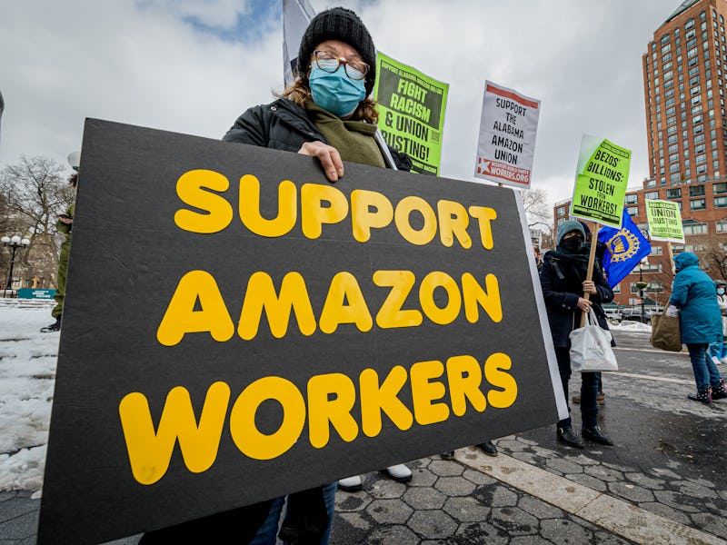 MANHATTAN, NEW YORK, UNITED STATES - 2021/02/20: Participant seen holding a sign at the protest. Mem...