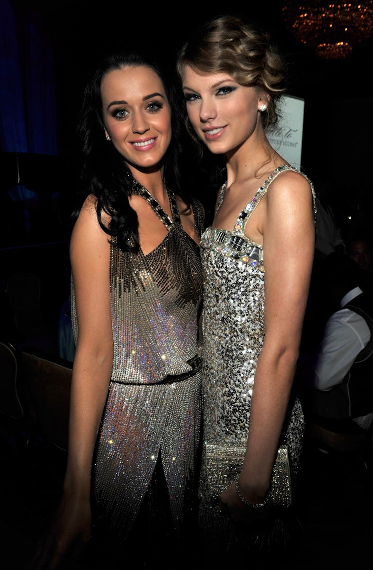 BEVERLY HILLS, CA - JANUARY 30: Katy Perry and Taylor Swift at the 52nd Annual GRAMMY Awards - Salu...
